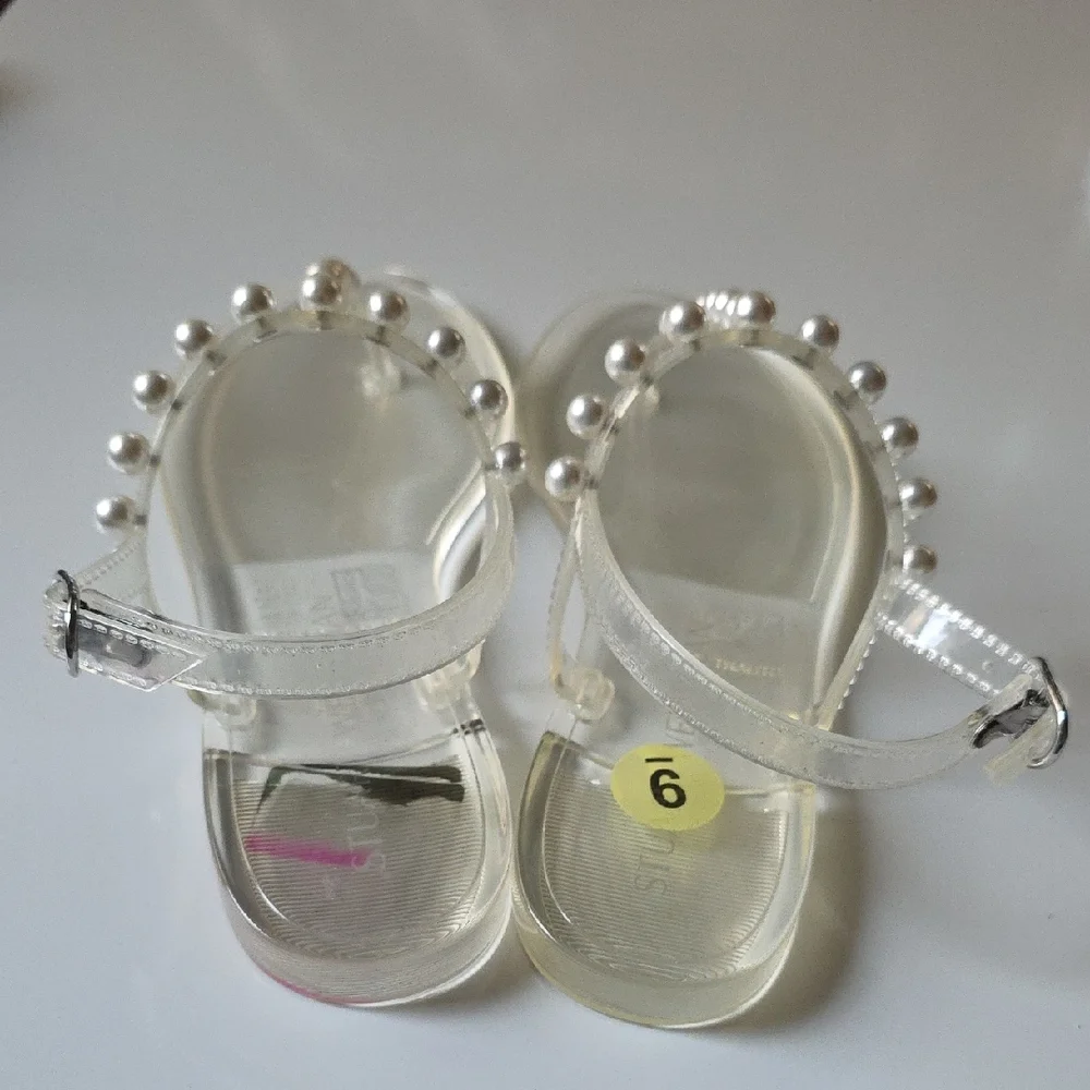 STUART WEITZMAN Pearl-Embellished‎ Clear Sandals